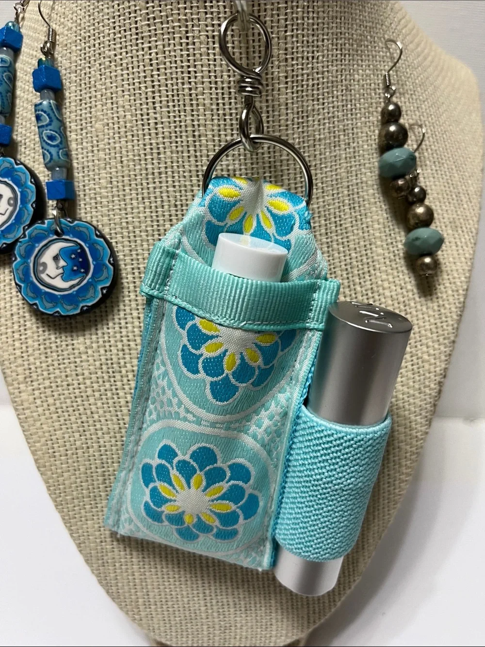 Gift Set Double Lipstick Lip Balm & Mini Perfume Keychain Holder 2 pr earrings